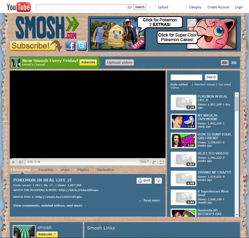 Screenshot depicting old Smosh YouTube channel page