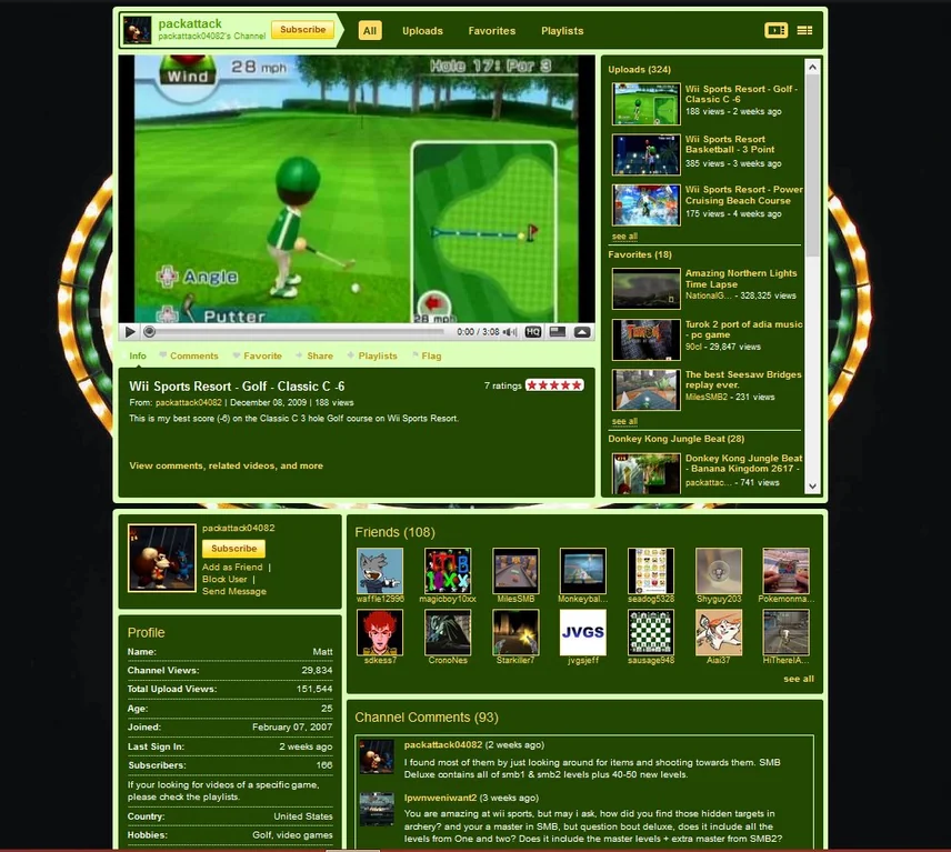 Screenshot depicting old PackAttack YouTube channel page
